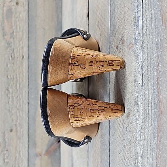 COACH Women's Illisa Heel Shoes Black Brown Brass Logo Plate Platform Sandal - Picture 4 of 11